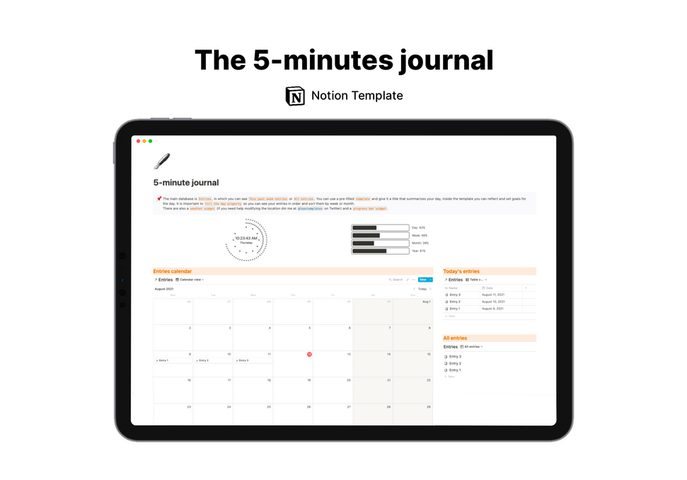 5-Minutes Journal | Free Notion Template | Prototion