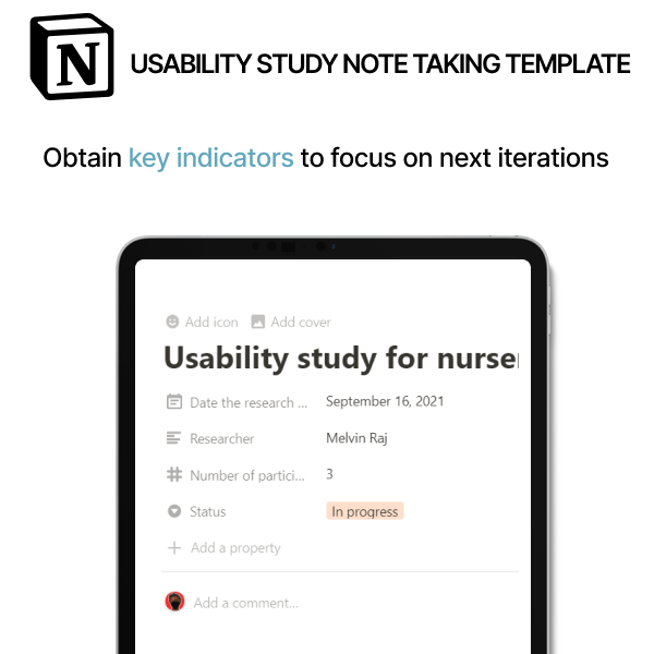 Note-taking system for Tracking Usability Study - UX Design | Free Notion Template| Prototion