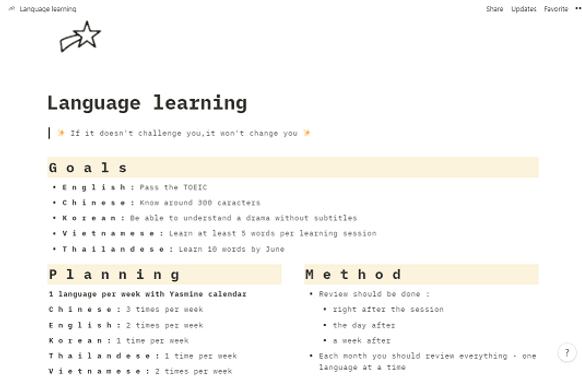 Language Learning Notion Template Prototion