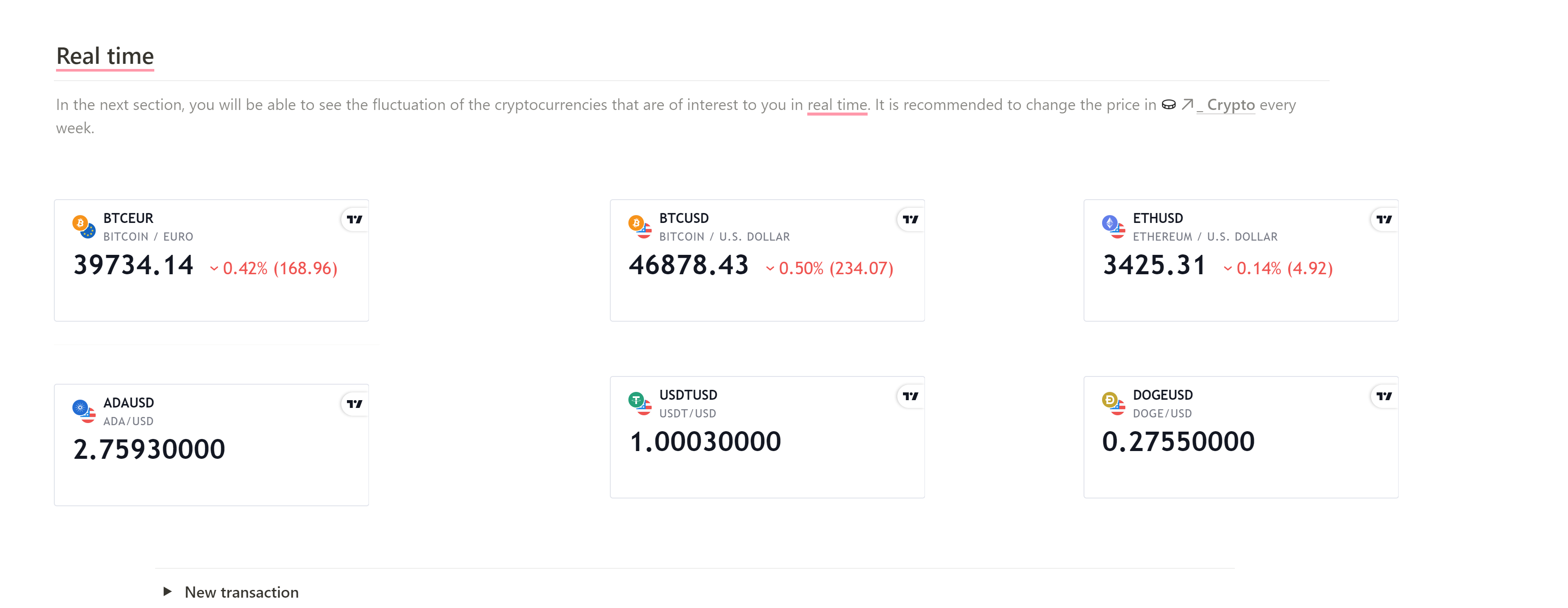 Real-time price of your cryptocurrencies