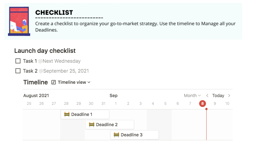 (A snapshot of the Checklist and Timeline section)
