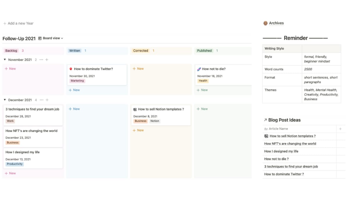 Blog Post Planner | Prototion | Buy Notion Template