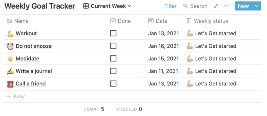 Weekly Goal Tracker<br>