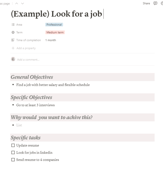 Specific goal tasks