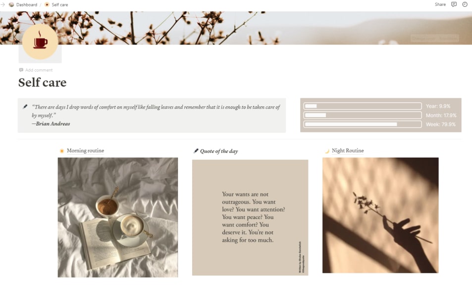 Self care dashboard