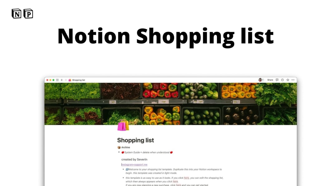 Shopping List Notion Template Free