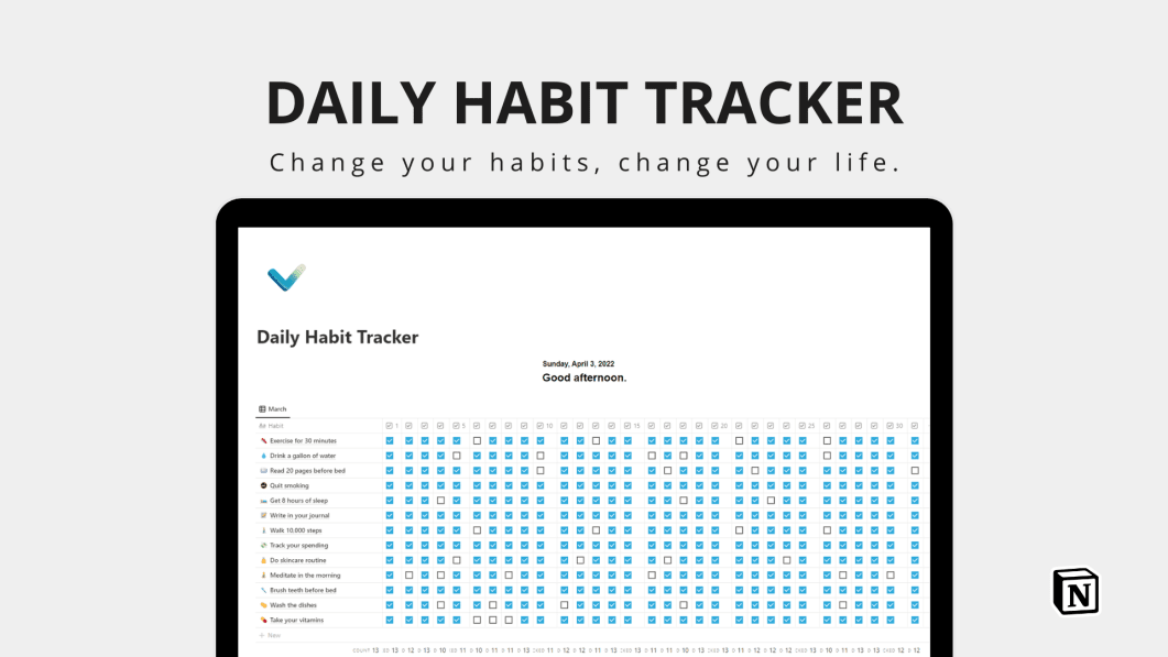 Daily Habit Tracker Prototion Get Notion Template