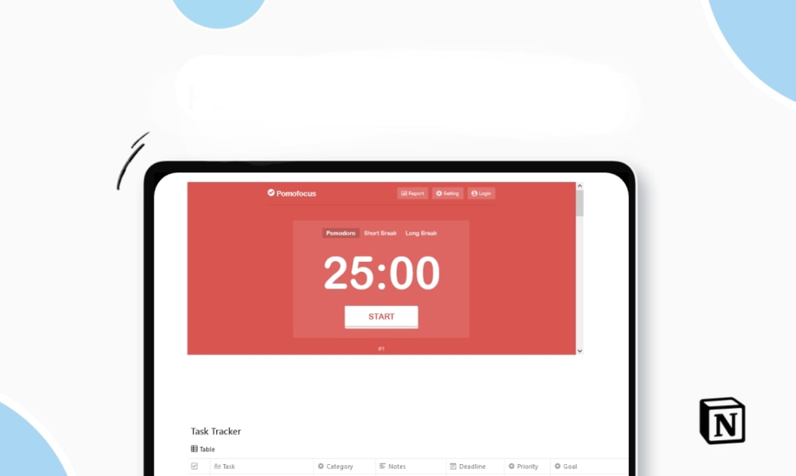 Pomodoro Tracker | Prototion | Buy Notion Template