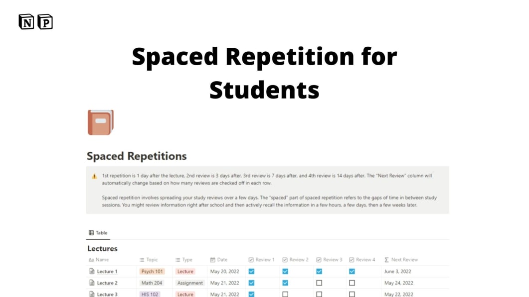 spaced repetition notion template