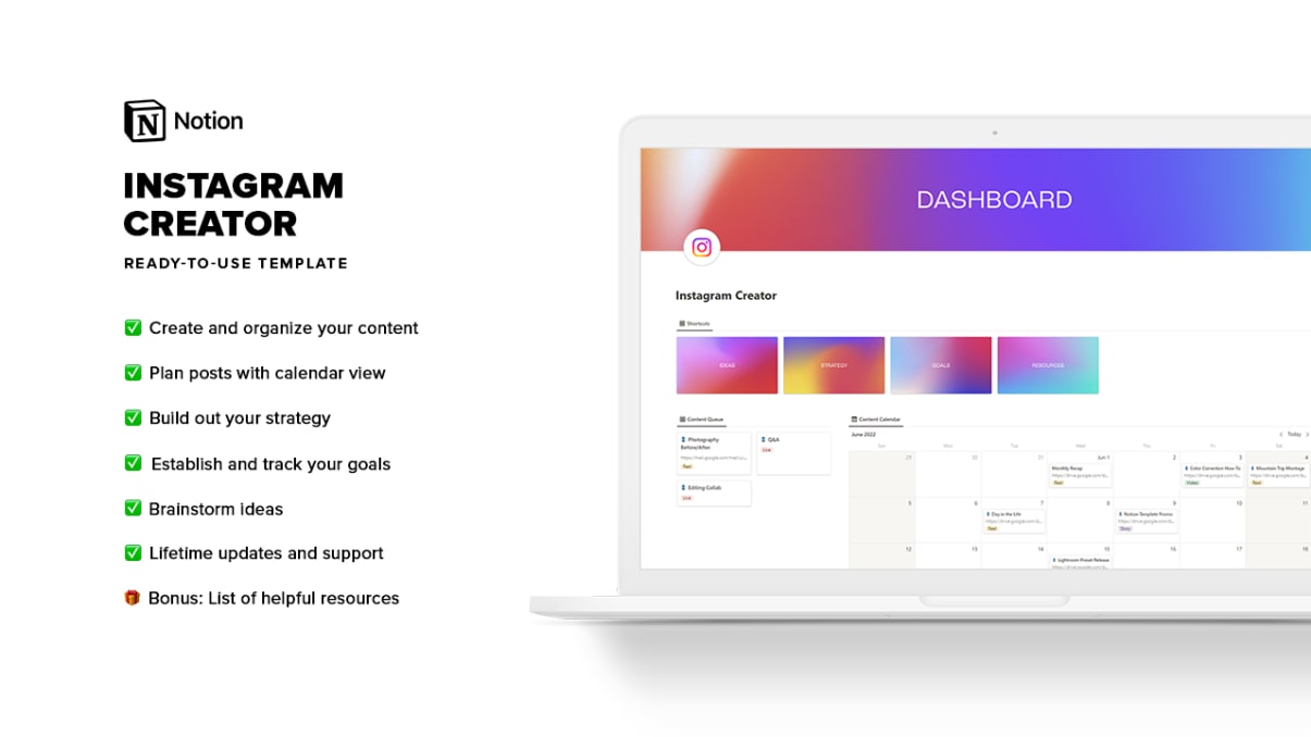 Instagram Creator ReadytoUse Notion Template Prototion