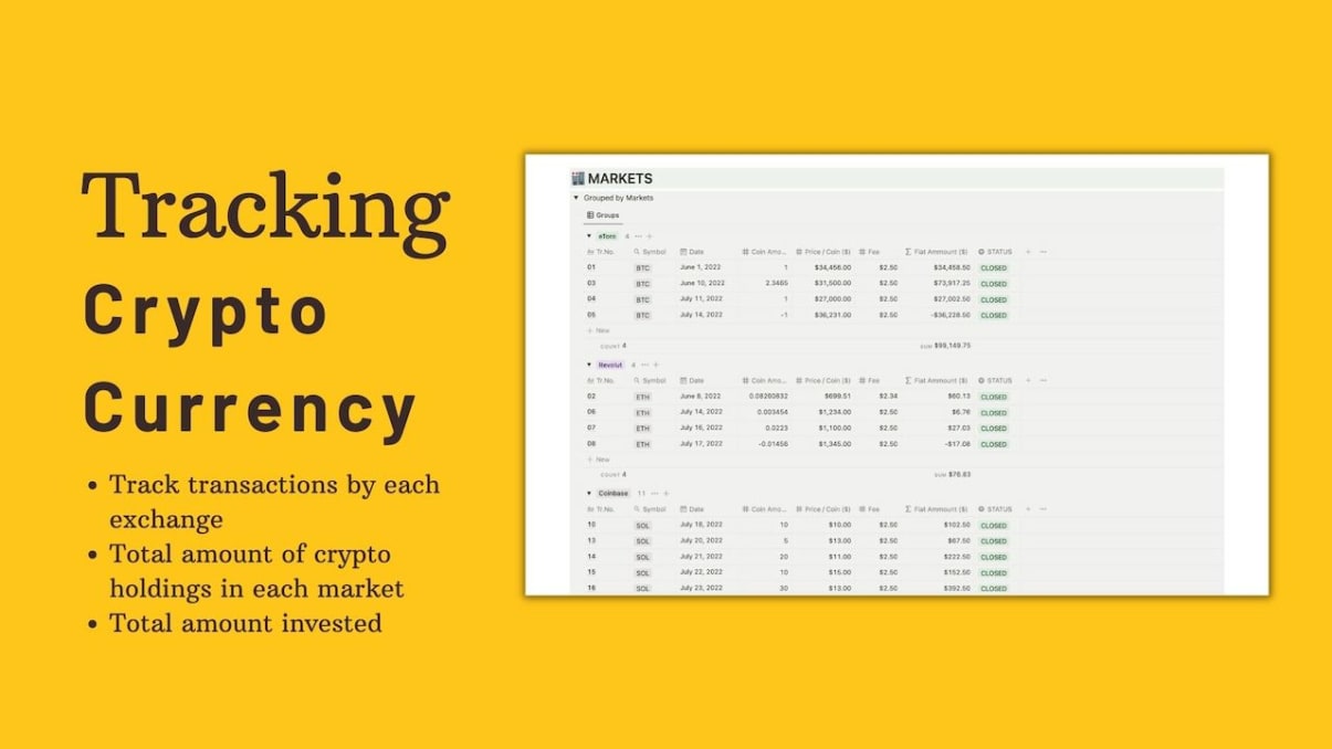 Crypto Portfolio Live Tracker | Prototion | Notion Template