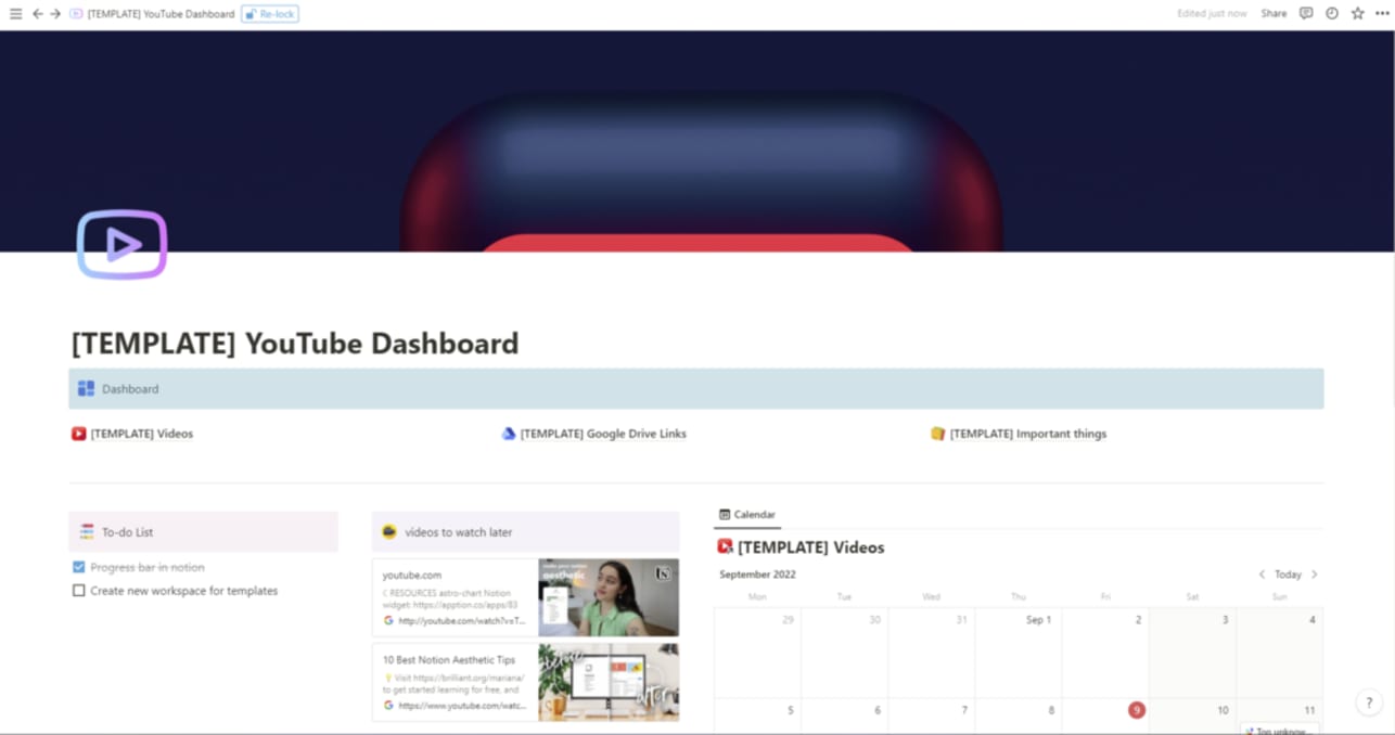 YouTube Dashboard | Prototion | Buy Notion Template