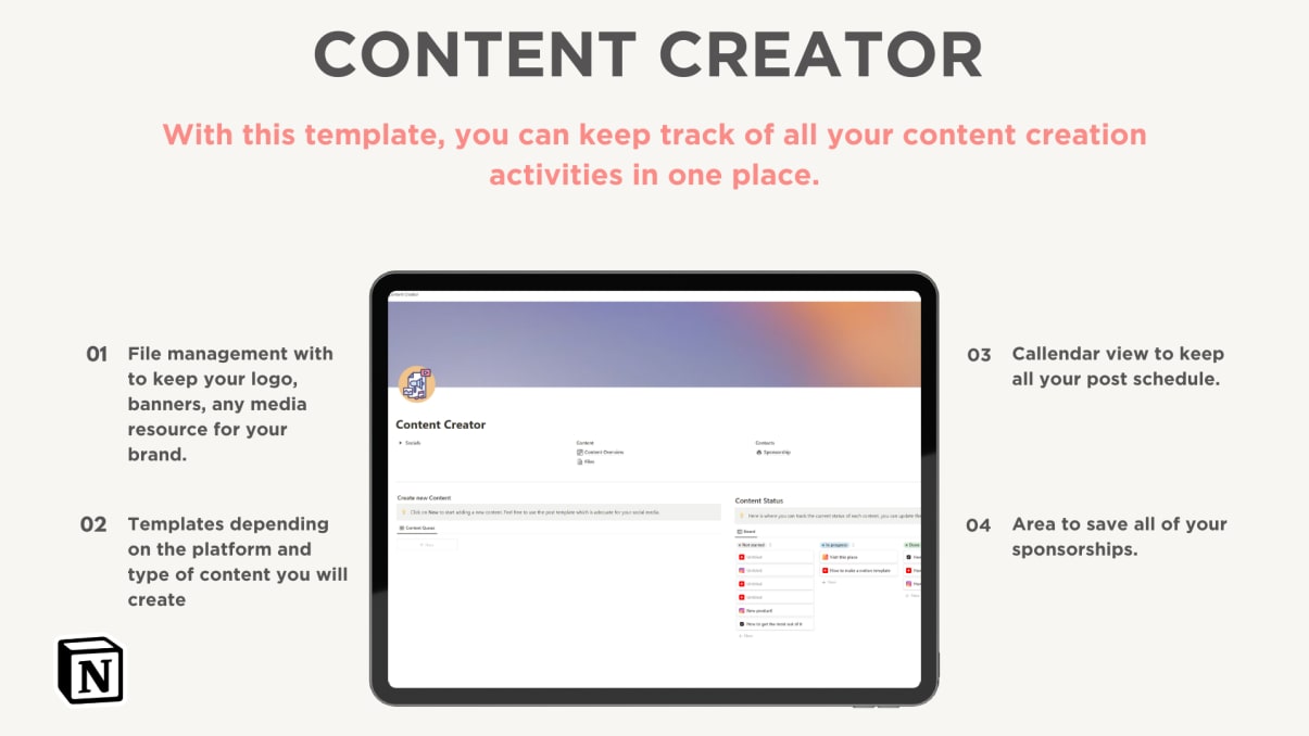 Notion Creator Content Hub | Notion Template | Prototion