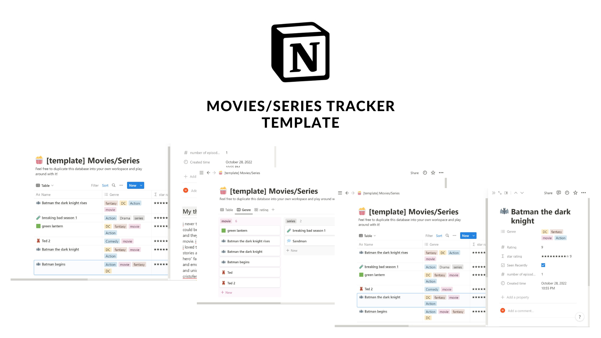 FREE, Watchlist Notion Template, Anime, TV & Movie Tracker