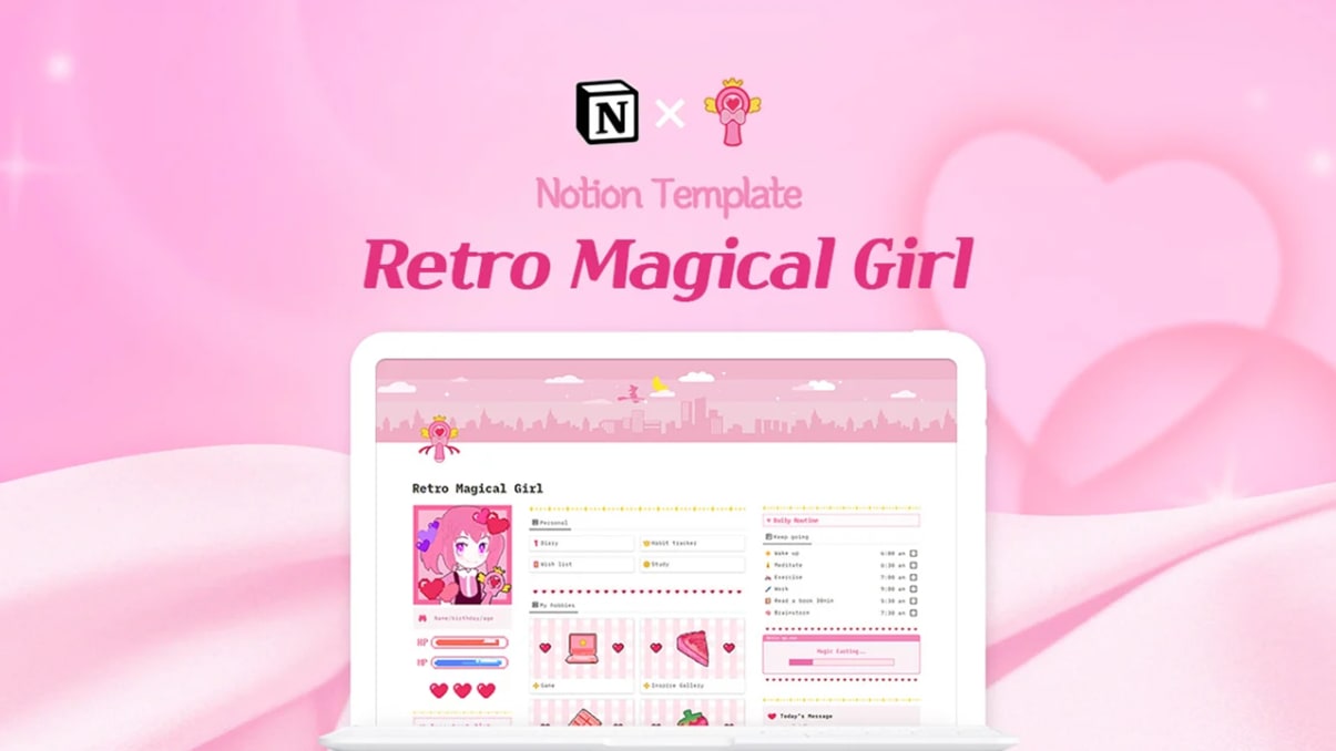Retro Magical Girl Life | Prototion | Buy Notion Template
