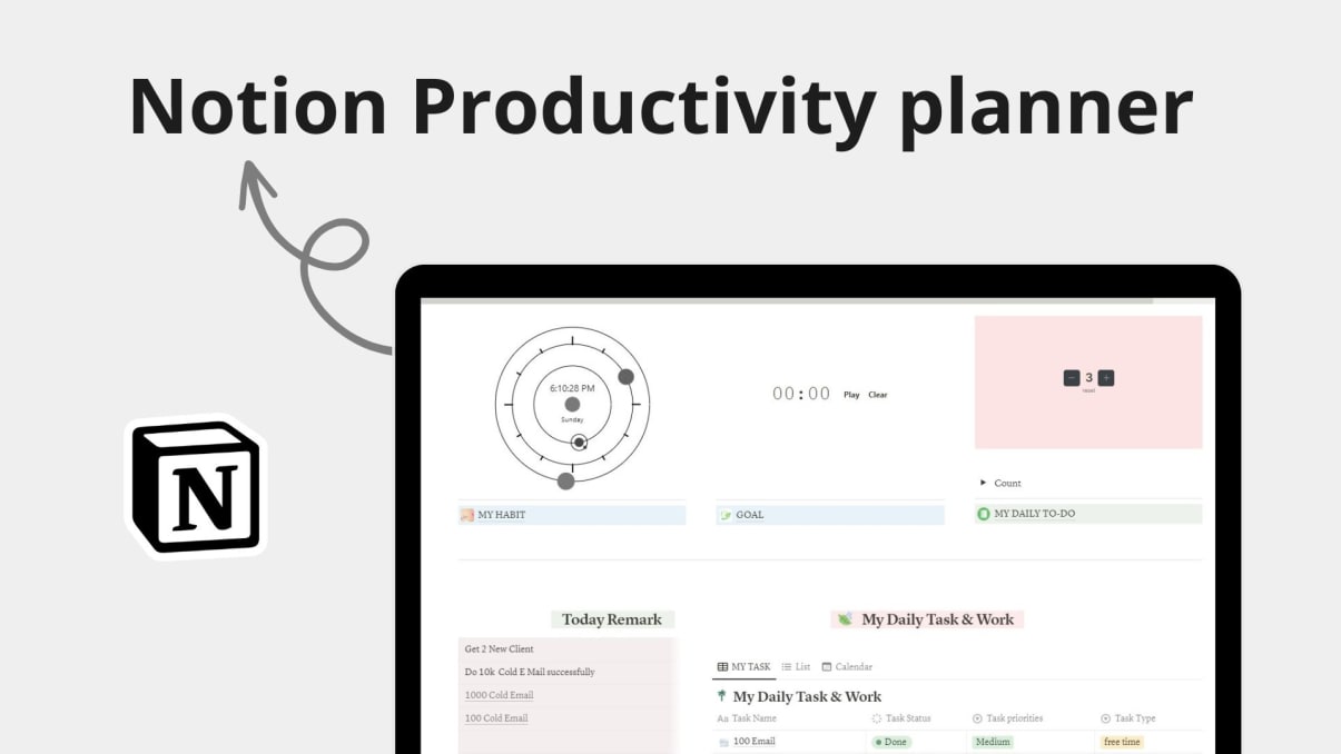 Productivity Planner | Prototion | Buy Notion template