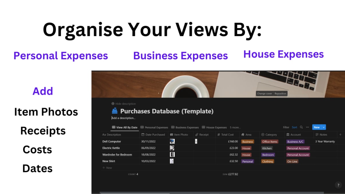 Purchases and Asset Manager | Prototion | Notion Template