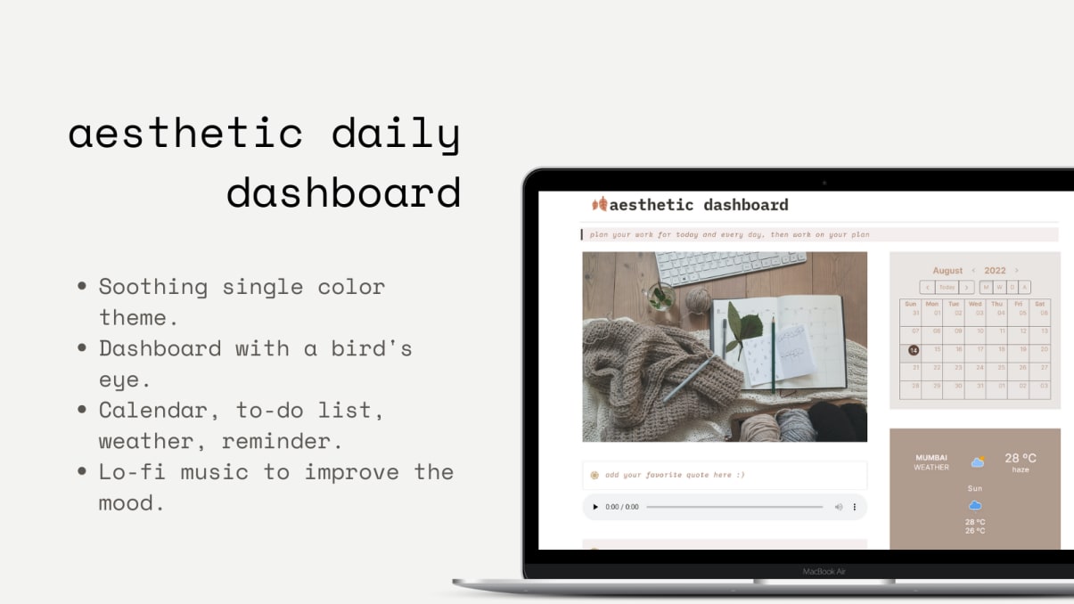 Ultimate Aesthetic Daily Dashboard | Prototion