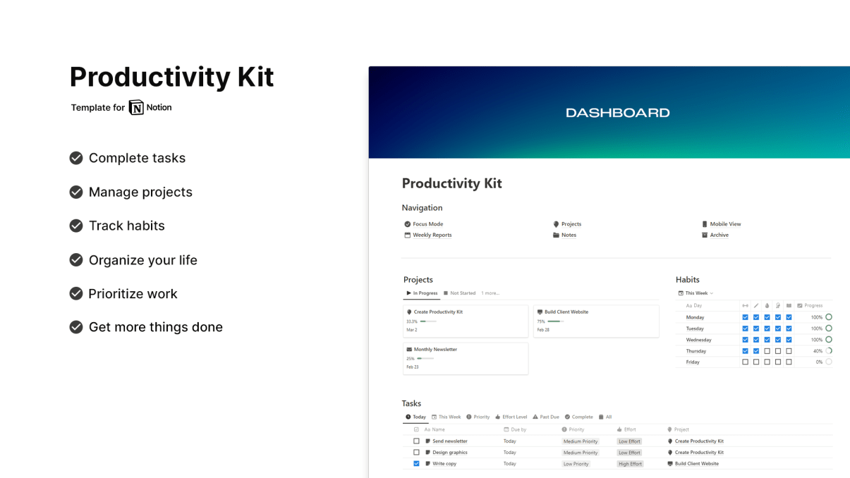 Notion Productivity Kit | Prototion | Buy Notion Template