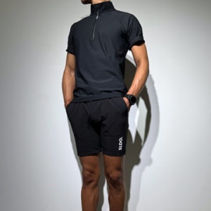 CODURA(R) NYLON 4WAY STRETCH ハーフパンツ  FRONT BACK ZIP LOGO/MATTE BLACK