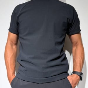半袖モックネック カットソー シェルタリングドライ サイドメッシュ切替 SHADOW LOGO/BLACK
