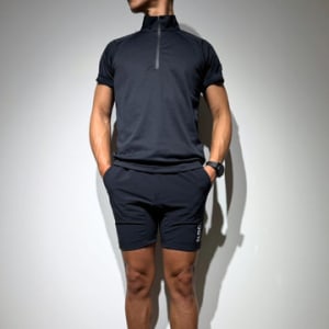 ハーフジップ  カノコ半袖モックネック 3D LOGO/DARK NAVY