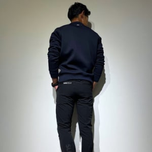 NEW STDダブルクロスストレッチリブパンツ/BLACK×BLACK LOGO (UNISEX)