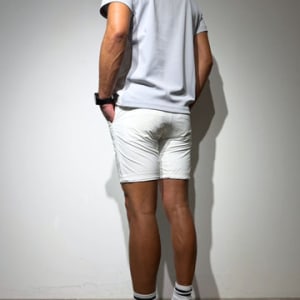 CODURA(R) NYLON 4WAY STRETCH ハーフパンツ  FRONT BACK ZIP LOGO/WHITE