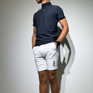 CODURA(R) NYLON 4WAY STRETCH ハーフパンツ  FRONT BACK ZIP LOGO/WHITE