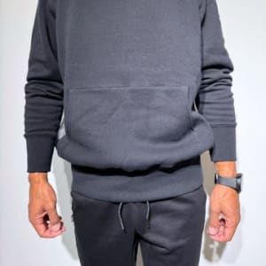 【EXTRA SERIES】裏起毛 サテン切替フーディー/BLACK (UNISEX)