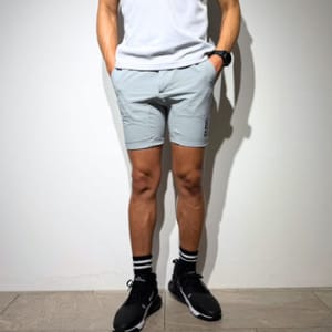 CODURA(R) NYLON 4WAY STRETCH ハーフパンツ  FRONT BACK ZIP LOGO/ICE GRAY