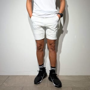 CODURA(R) NYLON 4WAY STRETCH ハーフパンツ  FRONT BACK ZIP LOGO/WHITE