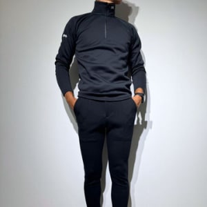 NEW STD裏起毛ハーフジップ ストレッチハイネック ロングスリーブTシャツ/BLACK (UNISEX)