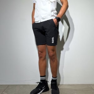 CODURA(R) NYLON 4WAY STRETCH ハーフパンツ  FRONT BACK ZIP LOGO/MATTE BLACK