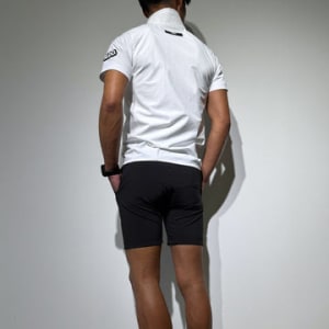 CODURA(R) NYLON 4WAY STRETCH ハーフパンツ  FRONT BACK ZIP LOGO/MATTE BLACK