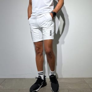 CODURA(R) NYLON 4WAY STRETCH ハーフパンツ  FRONT BACK ZIP LOGO/WHITE