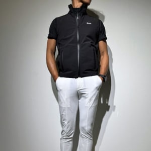 ハーフジップ 半袖モックネック カットソー ZIP LOGO/BLACK