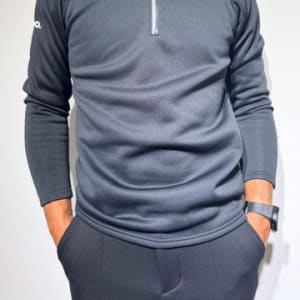 NEW STD裏起毛ハーフジップ ストレッチハイネック ロングスリーブTシャツ/BLACK (UNISEX)