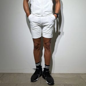 CODURA(R) NYLON 4WAY STRETCH ハーフパンツ  FRONT BACK ZIP LOGO/WHITE