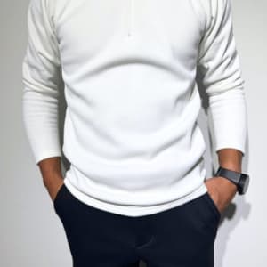 NEW STD裏起毛ハーフジップ ストレッチハイネック ロングスリーブTシャツ/WHITE (UNISEX)