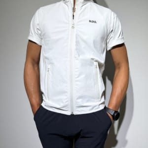 ハーフジップ 半袖モックネック カットソー ZIP LOGO/WHITE