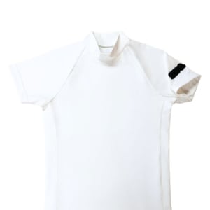 半袖モックネック カットソー シェルタリングドライ サイドメッシュ切替 SHADOW LOGO/WHITE