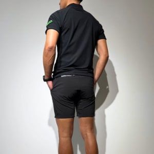 CODURA(R) NYLON 4WAY STRETCH ハーフパンツ  FRONT BACK ZIP LOGO/MATTE BLACK