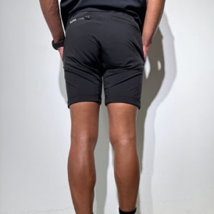CODURA(R) NYLON 4WAY STRETCH ハーフパンツ  FRONT BACK ZIP LOGO/MATTE BLACK