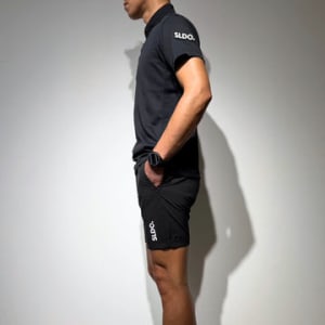 CODURA(R) NYLON 4WAY STRETCH ハーフパンツ  FRONT BACK ZIP LOGO/MATTE BLACK