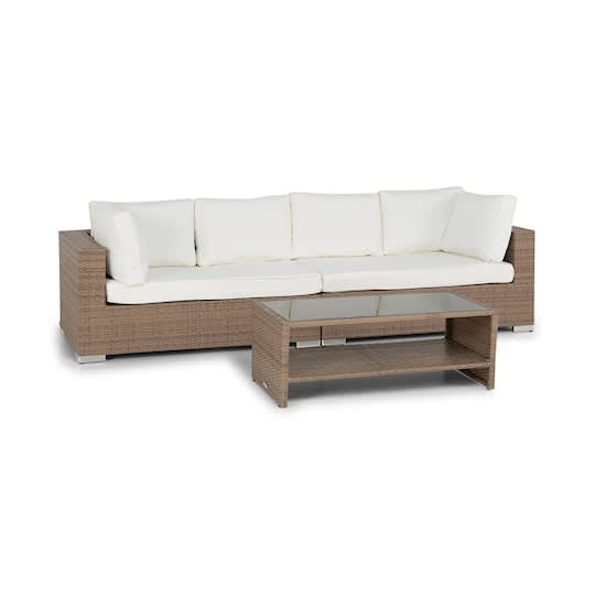 Nordic Outdoor Bora 4-sits Loungesoffa ink Bord m Hylla Sand