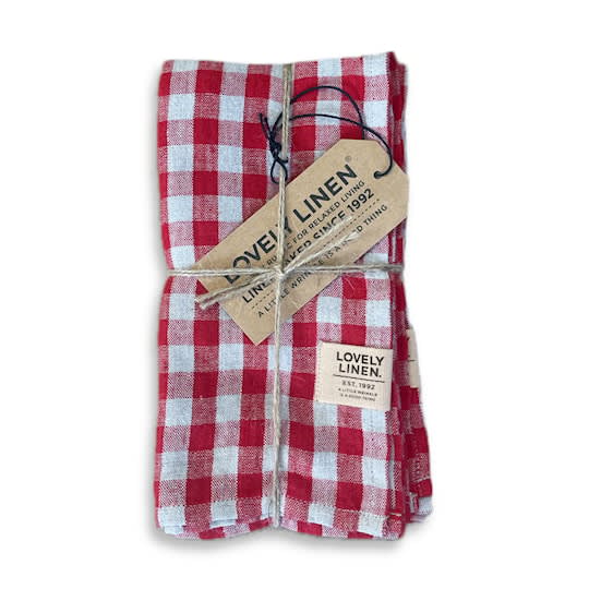 Lovely Linen Misty Servett Linne Square Real Red 45x45 4-pack