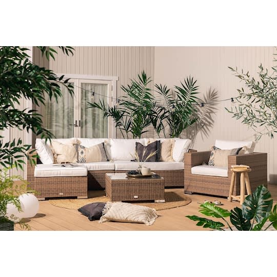 Nordic Outdoor Bora 7-seters loungegruppe inkl. sofa/blokkbord Sand