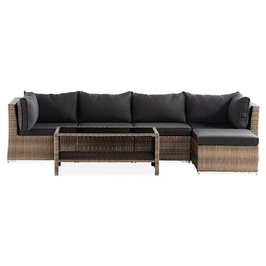 Nordic Outdoor Flynn 5-seters loungesofa inkl. bord med hylle Sand/Mørkegrå