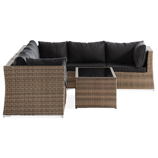 Nordic Outdoor Flynn 6-seters loungesofa inkl. bord med hylle Sand/Mørkegrå